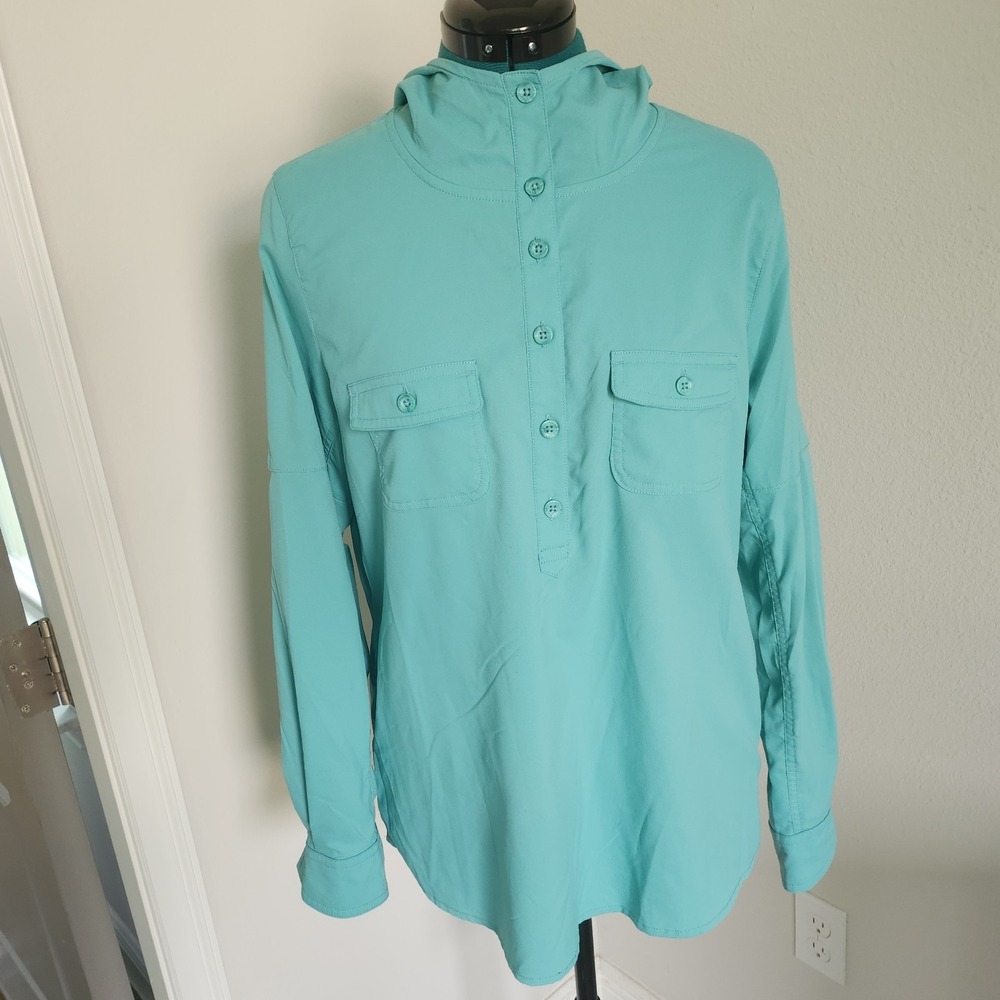 Reel Legends Performance Top Womens Med Turquoise Adventure Hooded Fishing
